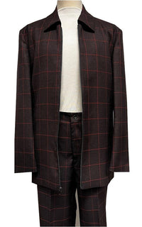 Mens Casual Leisure Suit Burgundy Windowpane 6775