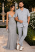 Men’s Light Gray Embroidered Walking Suit Set – 2 Piece Short Sleeve Casual Outfit