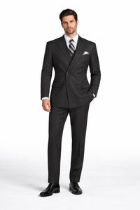 Mens Classic Double Breasted Poplin Suit In Black
