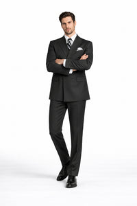 Mens Classic Double Breasted Poplin Suit In Black