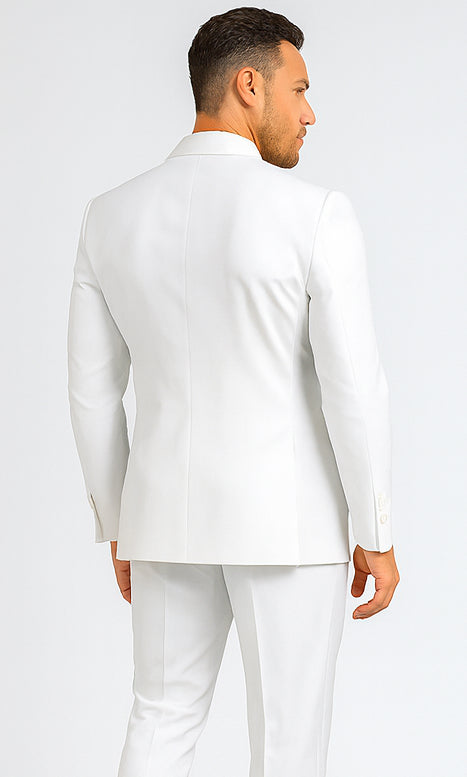 Mens Classic Double Breasted Poplin Suit In White