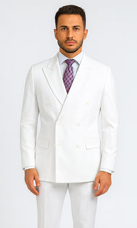Mens Classic Double Breasted Poplin Suit In White