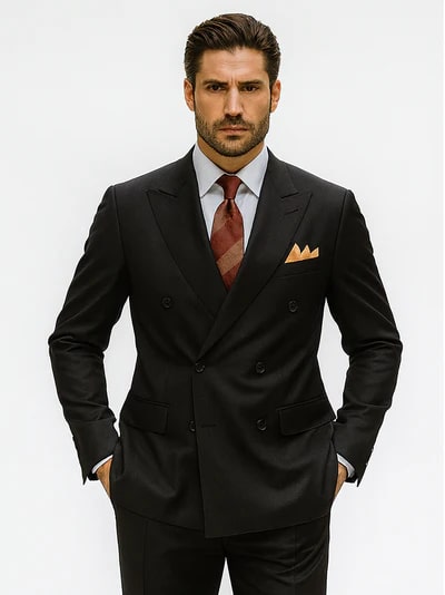 Men’s Premium Black Double Breasted Poplin Classic Suit