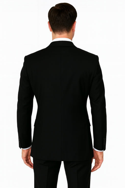 Mens Classic Wool Double Breasted Suit in Black