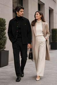 Mens Corduroy Shirt and Pants Walking Suit in Winter Cotton Fabric Casual in Color Black leisure Style
