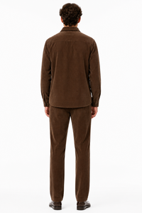 Men's Corduroy Shirt and Pants Walking Suit in Winter Cotton Fabric Casual in Color Brown leisure Style