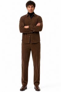 Men's Corduroy Shirt and Pants Walking Suit in Winter Cotton Fabric Casual in Color Brown leisure Style