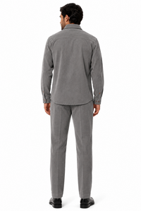 Mens Corduroy Shirt and Pants Walking Suit in Winter Cotton Fabric Casual in Color Grey leisure Style