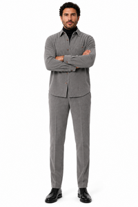 Mens Corduroy Shirt and Pants Walking Suit in Winter Cotton Fabric Casual in Color Grey leisure Style