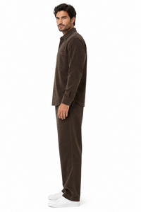 Mens Corduroy Shirt and Pants Walking Suit in Winter Cotton Fabric Casual in Color Mocca Choclate brownleisure Style