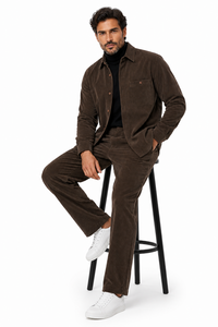 Mens Corduroy Shirt and Pants Walking Suit in Winter Cotton Fabric Casual in Color Mocca Choclate brownleisure Style