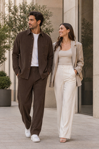 Mens Corduroy Shirt and Pants Walking Suit in Winter Cotton Fabric Casual in Color Mocca Choclate brownleisure Style