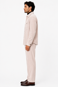 Men's Corduroy Shirt and Pants Walking Suit in Winter Cotton Fabric Casual in Color Shell Tan Sand Natural leisure Style