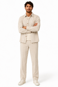 Men's Corduroy Shirt and Pants Walking Suit in Winter Cotton Fabric Casual in Color Shell Tan Sand Natural leisure Style