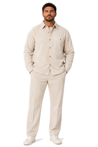 Men's Corduroy Shirt and Pants Walking Suit in Winter Cotton Fabric Casual in Color Shell Tan Sand Natural leisure Style