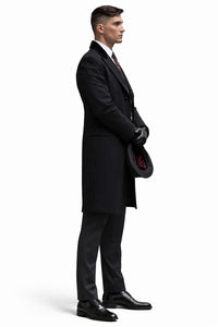 Mens Costume Thomas Shelby Vested Suit & Black Overcoat