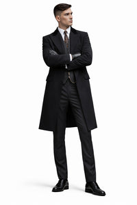 Mens Costume Thomas Shelby Vested Suit & Black Overcoat