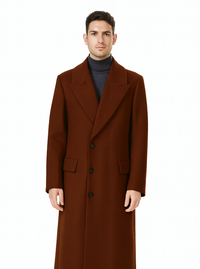 Mens Dark Brown full length wool overcoat -Full length Mens Topcoat - Full length coat