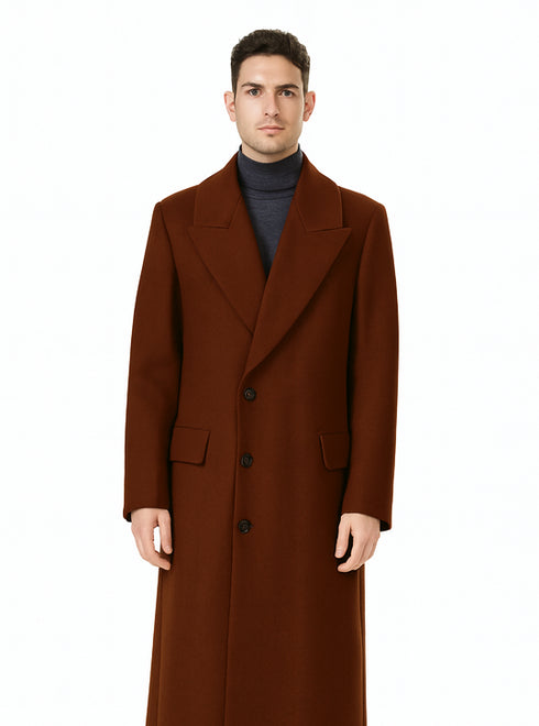 Mens Dark Brown full length wool overcoat -Full length Mens Topcoat - Full length coat