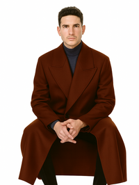 Mens Dark Brown full length wool overcoat -Full length Mens Topcoat - Full length coat