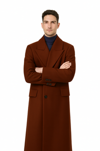Mens Dark Brown full length wool overcoat -Full length Mens Topcoat - Full length coat