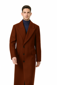 Mens Dark Brown full length wool overcoat -Full length Mens Topcoat - Full length coat