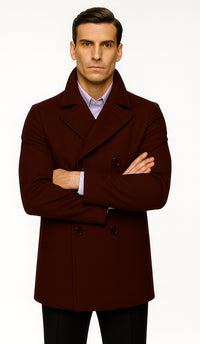 Men's Dark Burgundy Big And Tall Peacoat