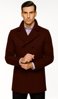 Men's Dark Burgundy Big And Tall Peacoat
