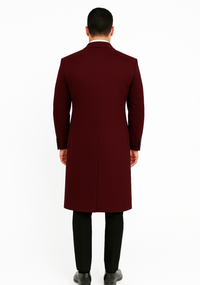 Mens Dark Burgundy Full Length Wool Overcoat-Topcoat