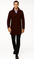 Mens Dark Burgundy Peacoat Slim Fit Fitted Wool Peacoat