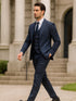Men's Dark Navy Blue ~ White Mars Vested Peak Lapel Gangster Bold PinStripe Suit