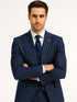 Men's Dark Navy Blue ~ White Mars Vested Peak Lapel Gangster Bold PinStripe Suit