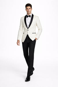 Mens Designer Ivory & Black Traditional Shawl Dinner Jacket