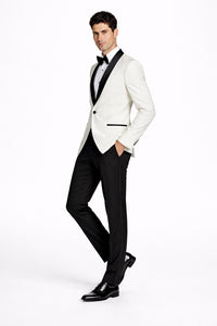 Mens Designer Ivory & Black Traditional Shawl Dinner Jacket
