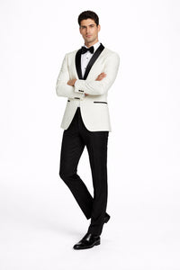 Mens Designer Ivory & Black Traditional Shawl Dinner Jacket