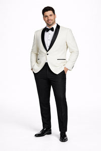 Mens Designer Ivory & Black Traditional Shawl Dinner Jacket