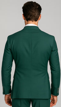 Mens  Designer Modern Fit Double Breasted Wool Suit with Gold Buttons in Hunter Green