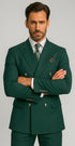 Mens  Designer Modern Fit Double Breasted Wool Suit with Gold Buttons in Hunter Green