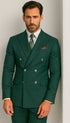 Mens  Designer Modern Fit Double Breasted Wool Suit with Gold Buttons in Hunter Green