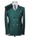 Mens  Designer Modern Fit Double Breasted Wool Suit with Gold Buttons in Hunter Green