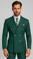 Mens  Designer Modern Fit Double Breasted Wool Suit with Gold Buttons in Hunter Green