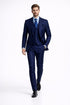 Mens Peak Lapel Modern Fit - No Pleated Pants Designer Brand Navy 3 Piece Vested Suit