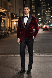 Mens Designer Velvet Dinner Jacket in Burgundy