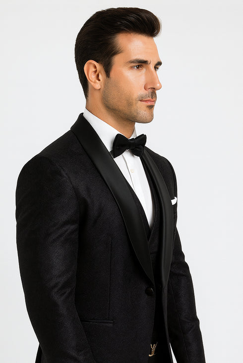 Designer Men's Floral Lace Tuxedo in Black – Wedding & Formal Wear Outfit
