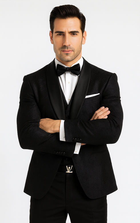Designer Men's Floral Lace Tuxedo in Black – Wedding & Formal Wear Outfit