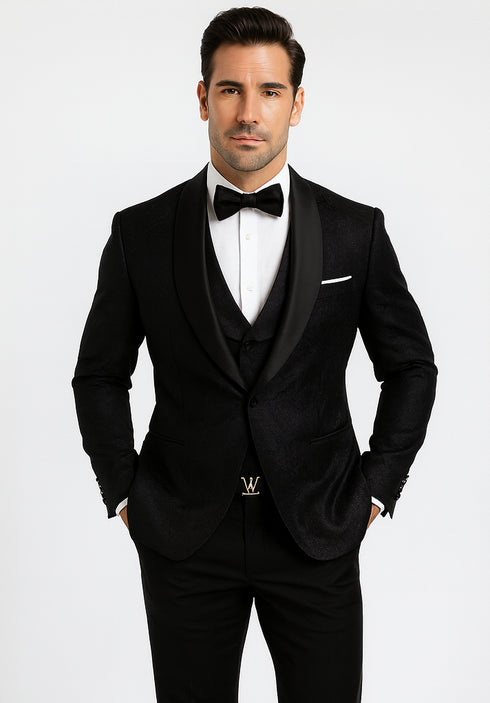 Designer Men's Floral Lace Tuxedo in Black – Wedding & Formal Wear Outfit
