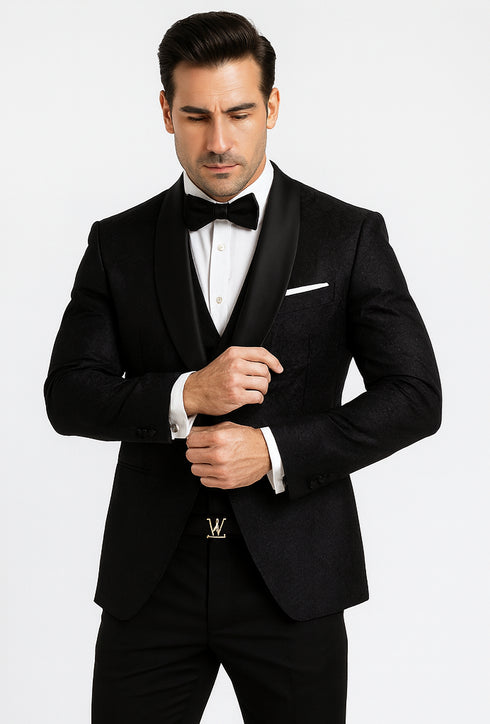 Designer Men's Floral Lace Tuxedo in Black – Wedding & Formal Wear Outfit
