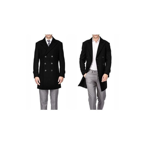 Mens Double Breasted Black Peacoat Slim Fit - Fitted Wool Peacoat - Slim Cut