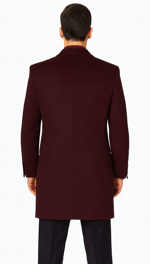 Men's  Double Breasted Burgundy ~ Wool men's Car Coat Mid Length Three quarter length coat ~ Designer men's Wool Peacoat Sale