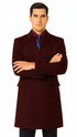 Men's  Double Breasted Burgundy ~ Wool men's Car Coat Mid Length Three quarter length coat ~ Designer men's Wool Peacoat Sale